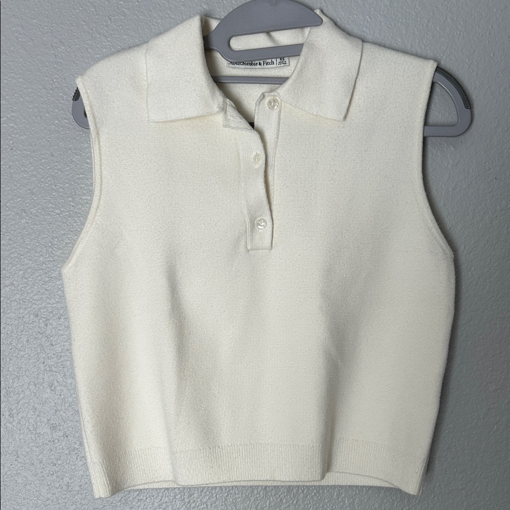 Abercrombie & Fitch Ivory Sleeveless Polo Crop Top